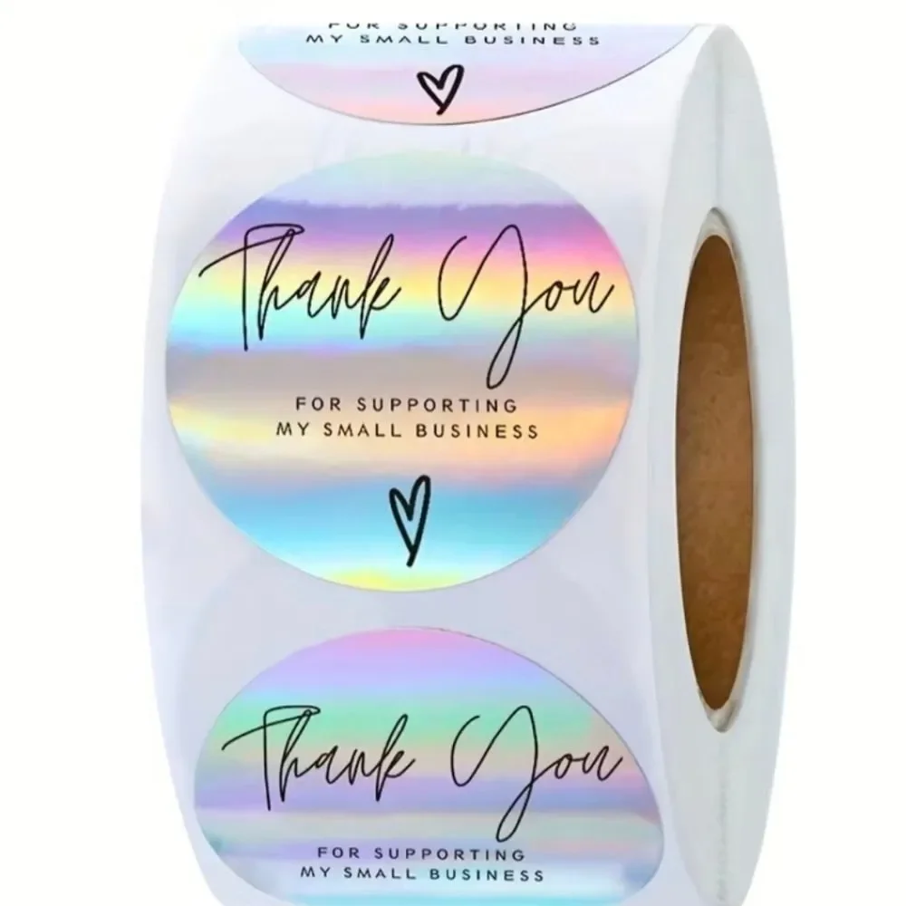 Roll of 500 Holographic Rainbow Thank You Stickers - 1